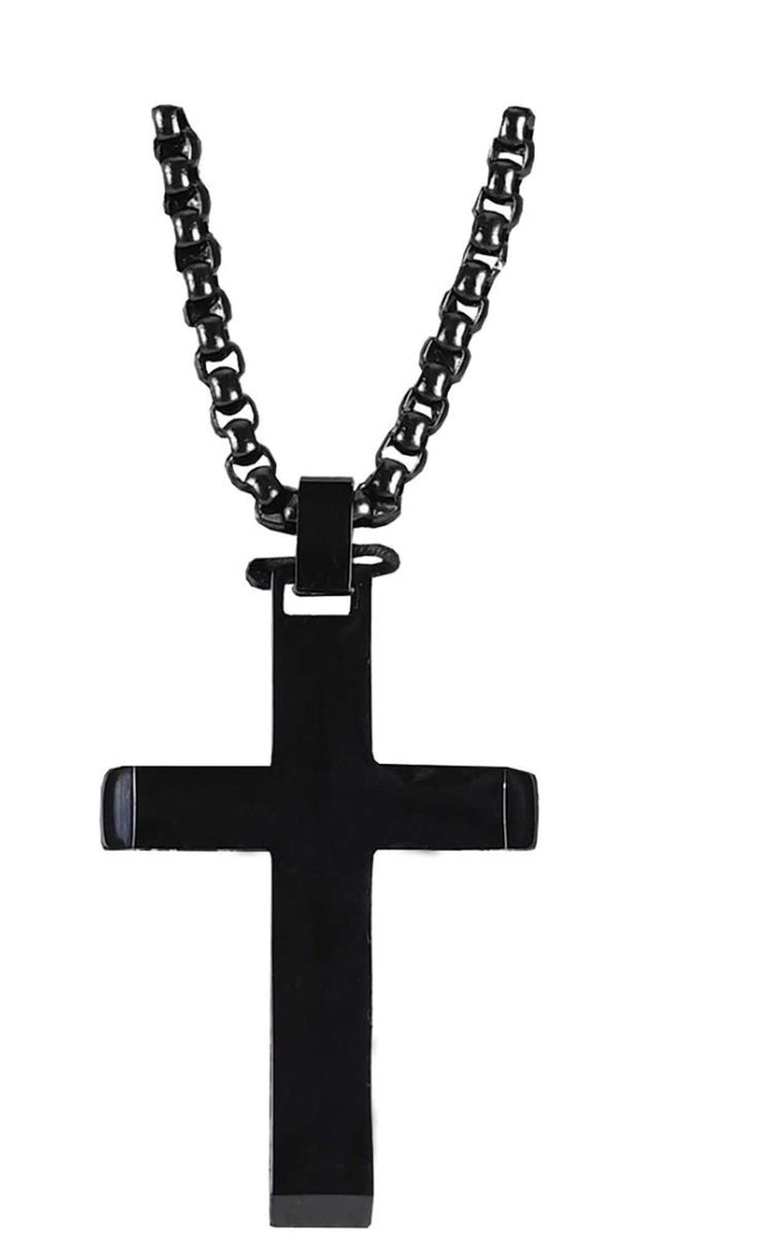 Necklace Black Cross 24in Pearl Chain