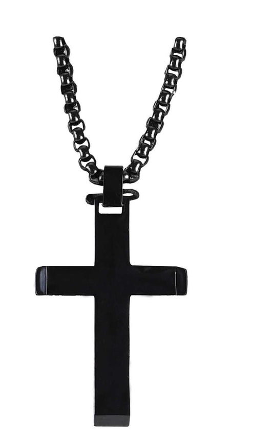 Necklace Black Cross 24in Pearl Chain