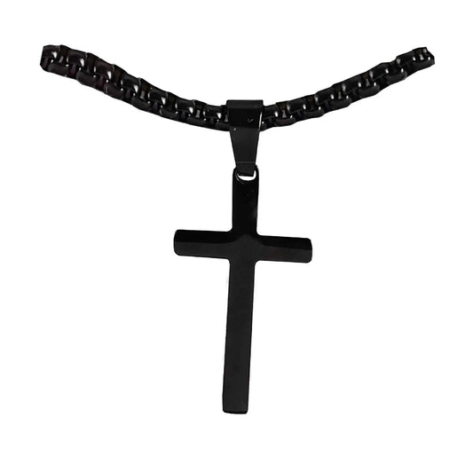 Necklace Black Cross 24in Pearl Chain