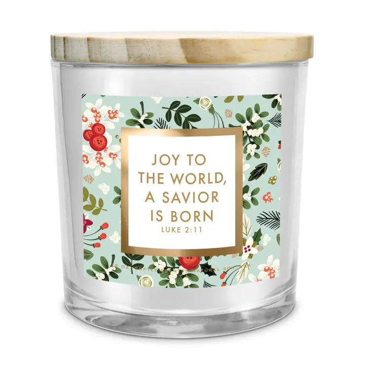 Christmas Candle Joy To The World Floral