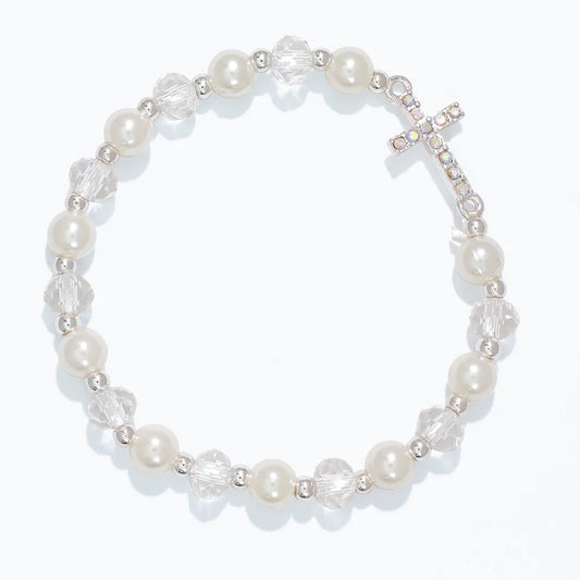Bracelet-Little Love Crystal Cross (Pearl)