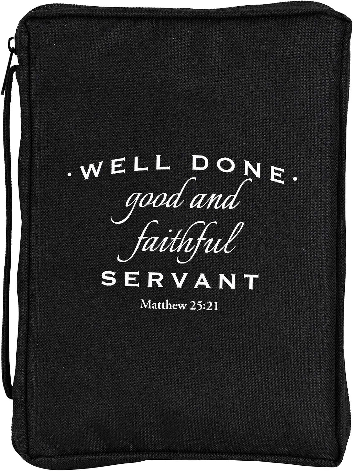 Dicksons Decorative Zippered Men's Bible Cover Book Case with Carry Handle for Church Travel Extra Large 7.75 x 11.5 Inch Polyester Good and Faithful Servant Black