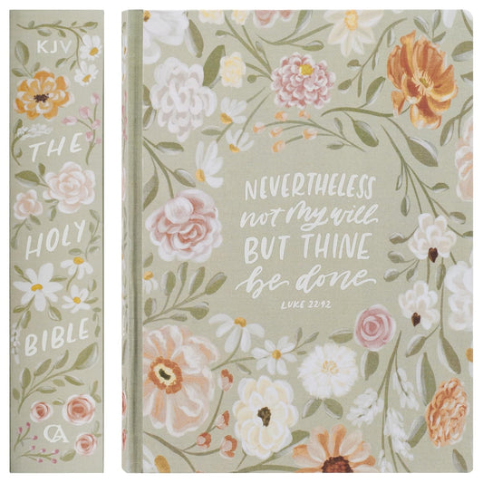 Sage Green Floral Hardcover Amelia Collection Large Print King James Version Note-taking Bible - Luke 22:42