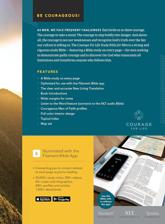 NLT Courage For Life Study Bible for Men, Filament Enabled (LeatherLike, Rustic Brown Lion, Indexed)