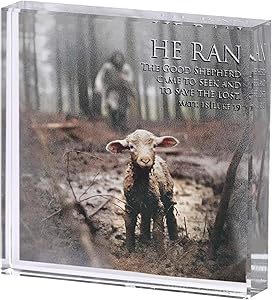 Tabletop Glass Plaque Lamb He Ran, 3"x3"