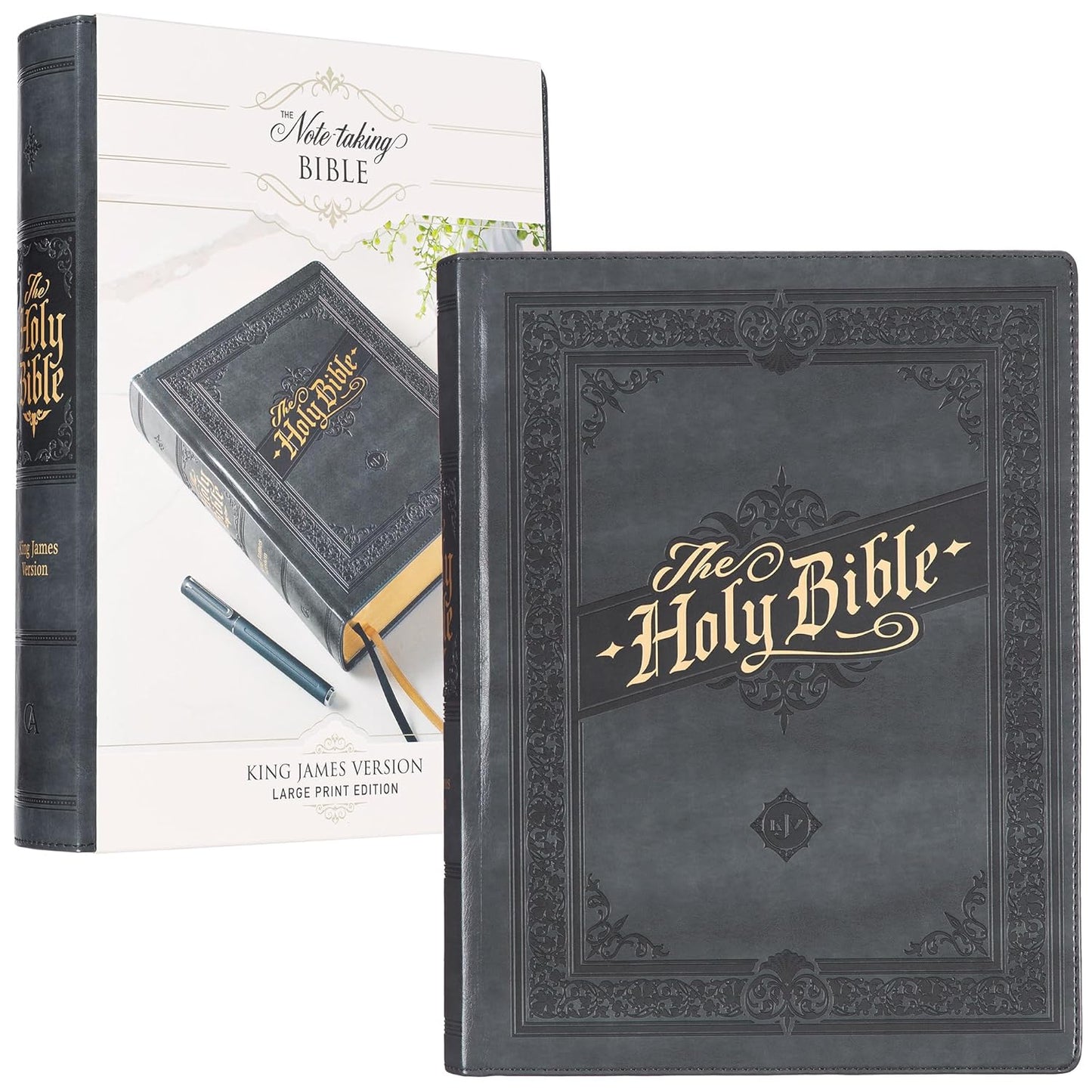KJV Holy Bible, Large Print Note-taking Bible, Faux Leather Hardcover, Gray