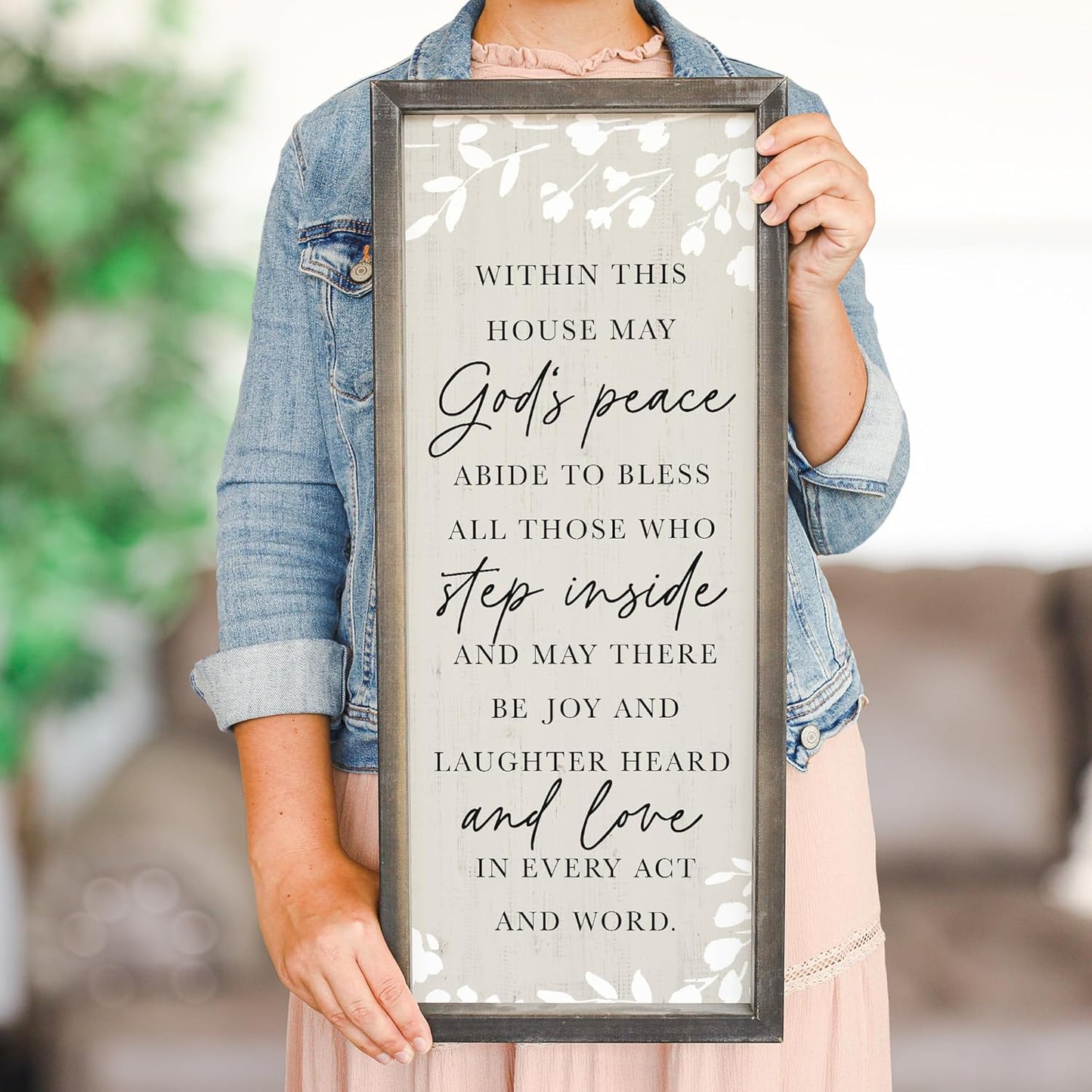 May God's Peace Abide, Step Inside - 10 x 24 inch Rustic Wood Sign