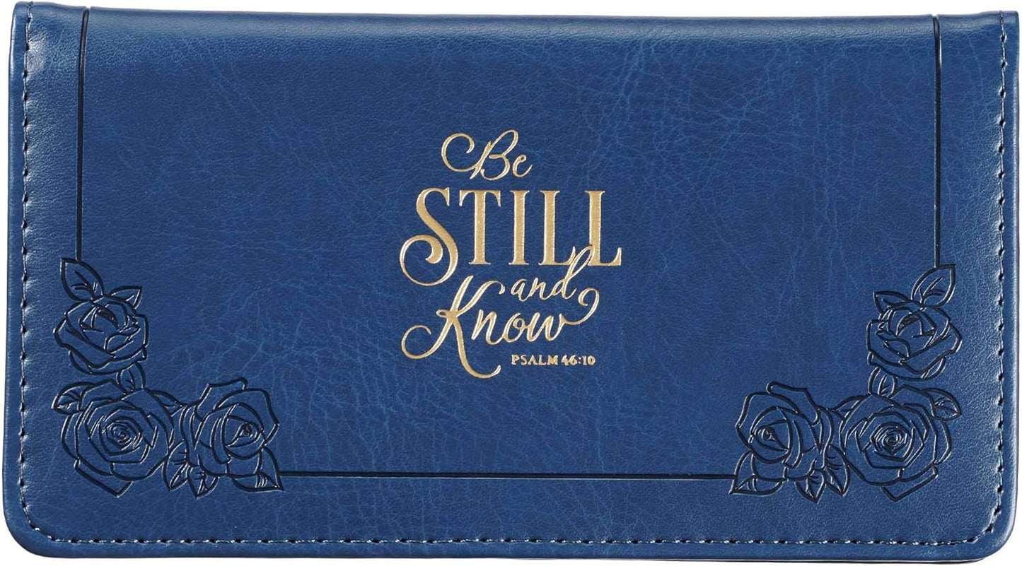 Be Still and Know Navy Faux Leather Checkbook Cover - Psalm 46:10