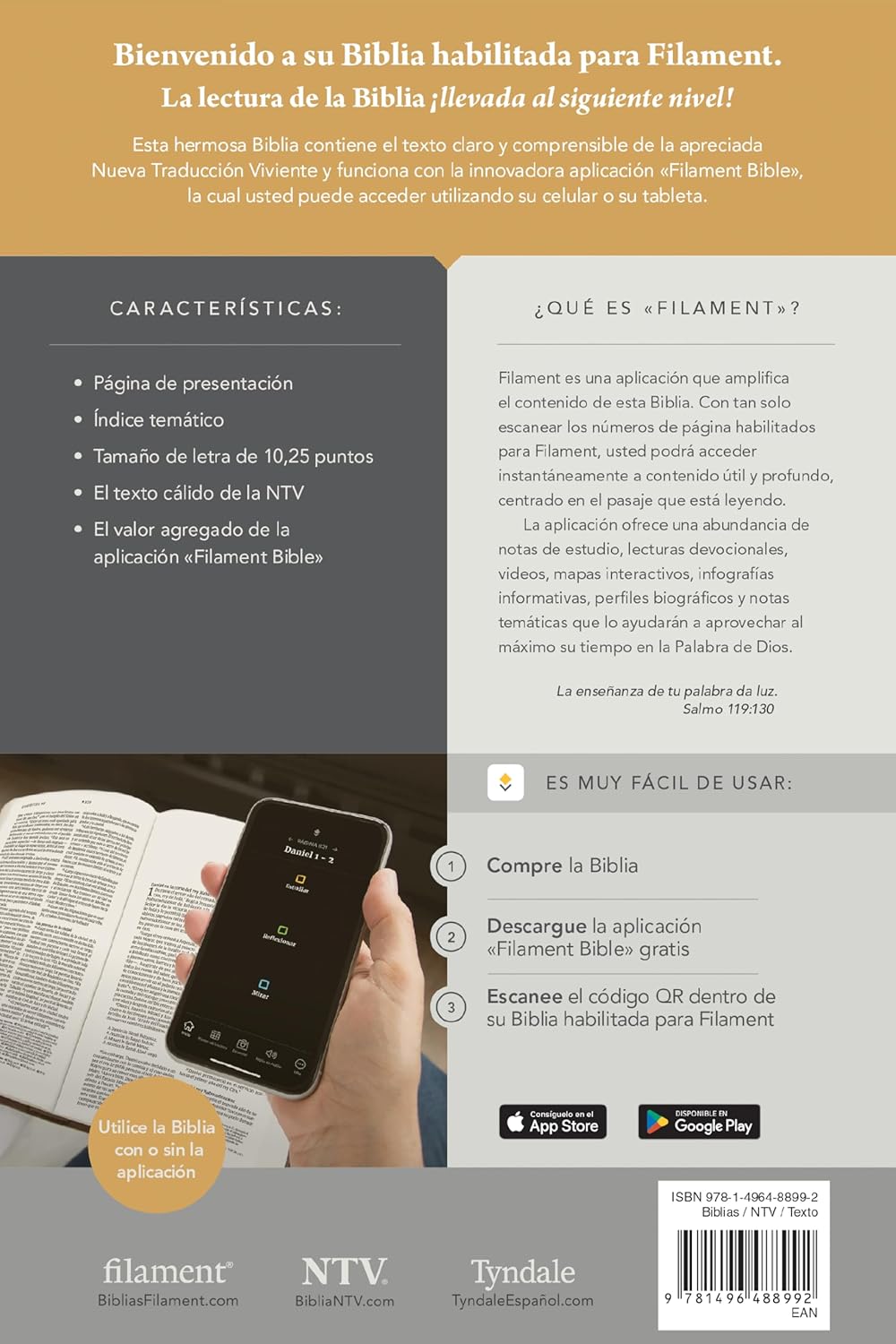Biblia valor prémium NTV, letra grande con Filament (SentiPiel, Rosa) (Spanish Edition)