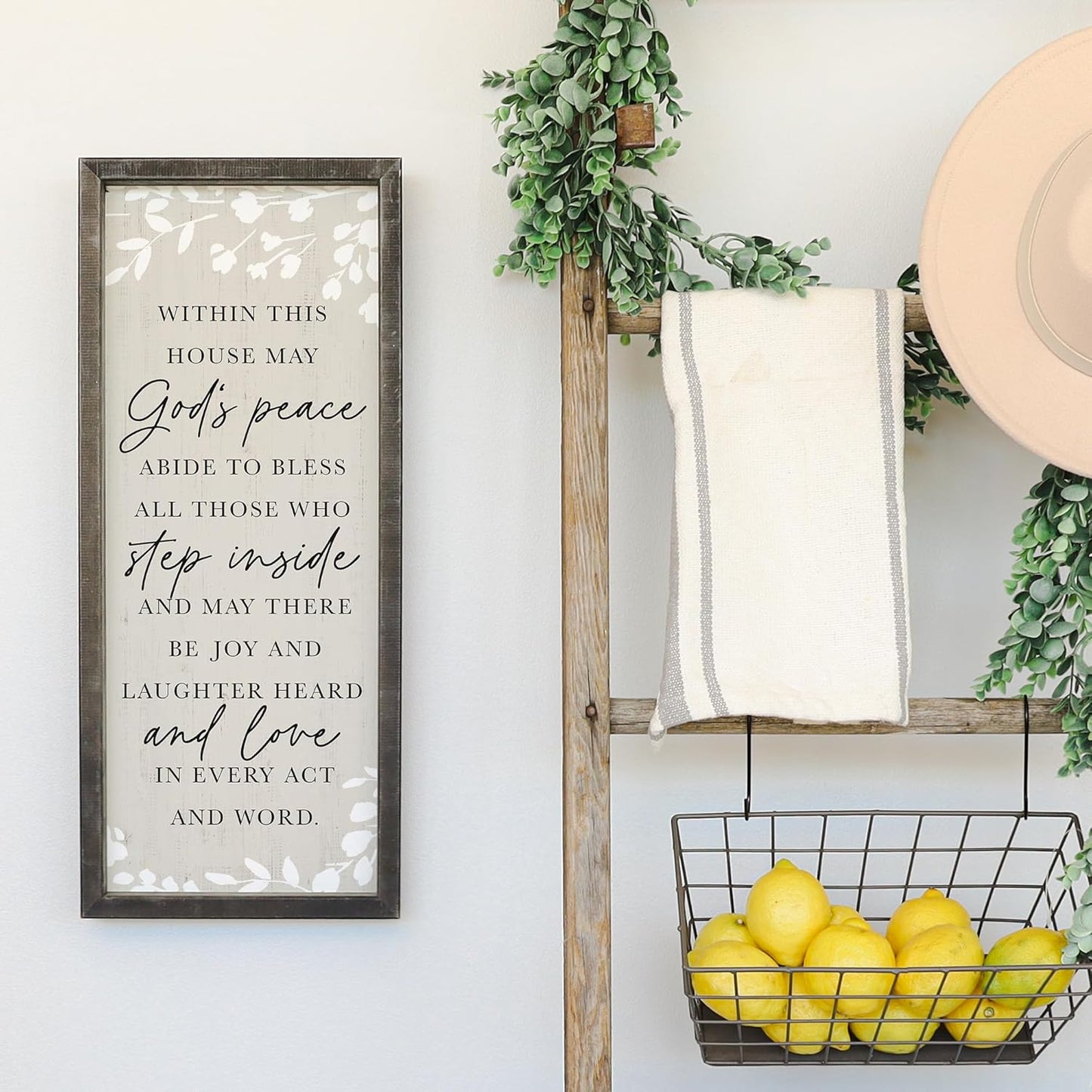 May God's Peace Abide, Step Inside - 10 x 24 inch Rustic Wood Sign