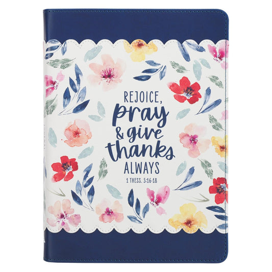 Give Thanks Blue Floral Journal - 1 Thessalonians 5:16-17