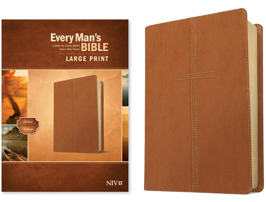 Every Man's Bible NIV, Large Print (LeatherLike, Cross Saddle Tan) Imitation Leather – Large Print