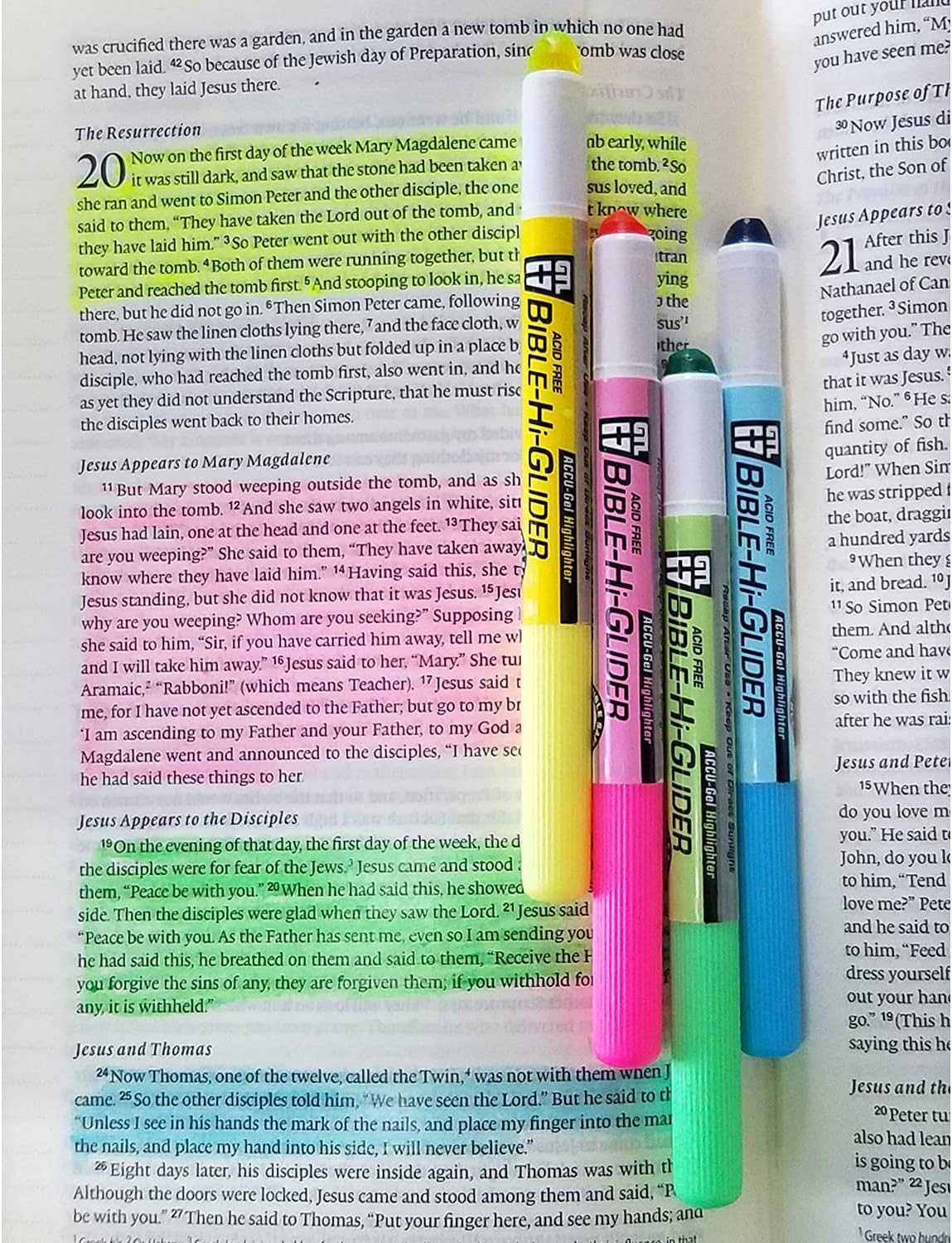 Accu-Gel Bible-Hi-Glider Bible Study Set | No Bleed Solid Gel Highlighter | No Smearing or Fading | Long Lasting Bright Translucent Colors (Set of 6)