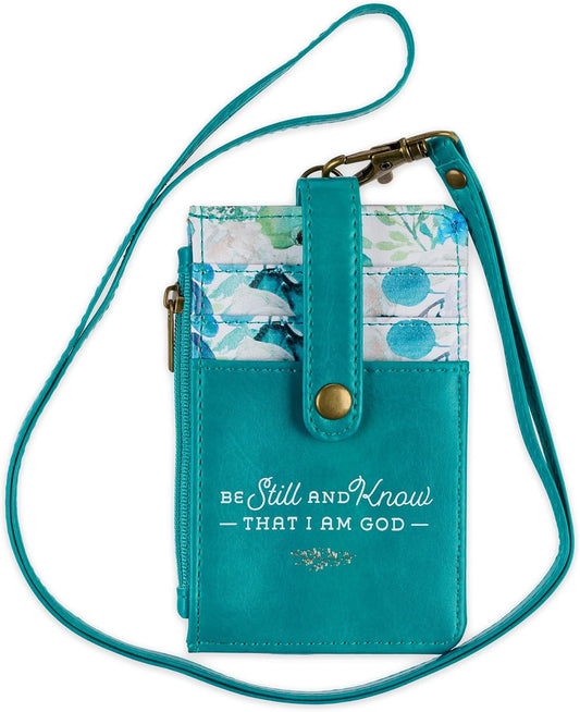 Be Still and Know Floral Teal Faux Leather ID Card Holder