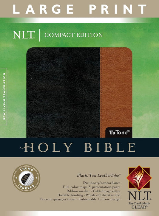 Compact Edition Bible NLT, Large Print, TuTone (LeatherLike, Black/Tan, Indexed, Red Letter)