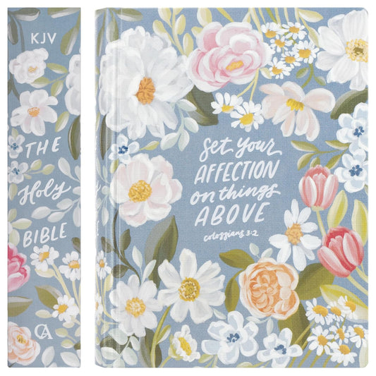 Blue Floral Hardcover Flora Collection Faux Leather King James Version Note-taking Bible - Colossians 3:2