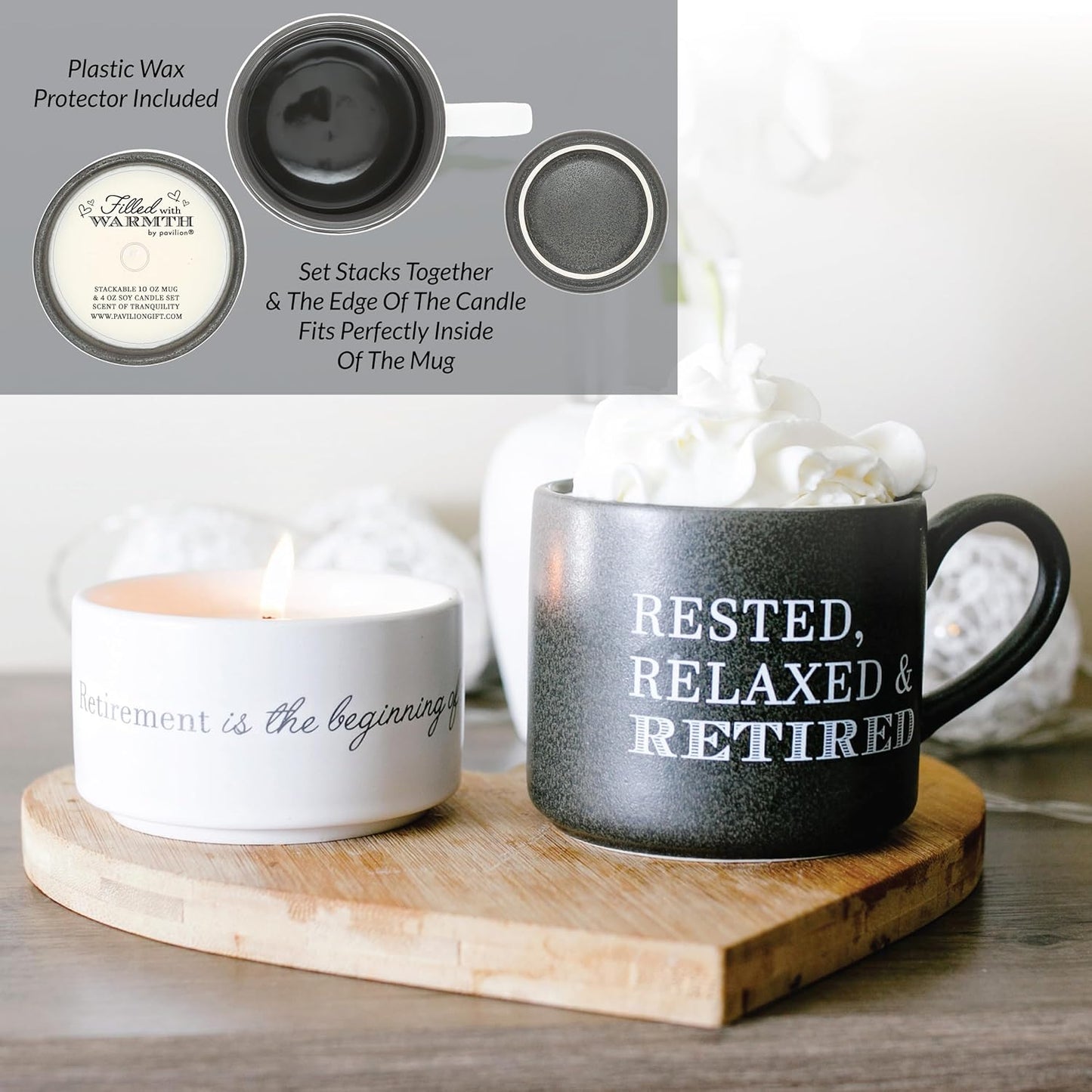 Rested, Relaxed, Retired - 4 Oz Candle & 10.8 Oz Mug