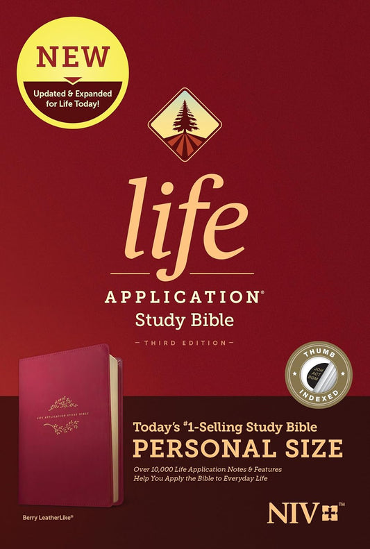 NIV Life Application Personal-Size Study Bible, Third Edition--soft leather-look, berry (indexed)