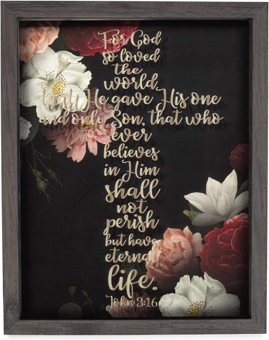 God So Loved The World Black Floral 12 x 15 Wood Decorative Wall Plaque