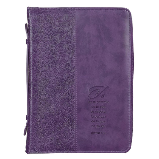 Funda para Biblias Fe, Morado – Hebreos 11:1, Grande