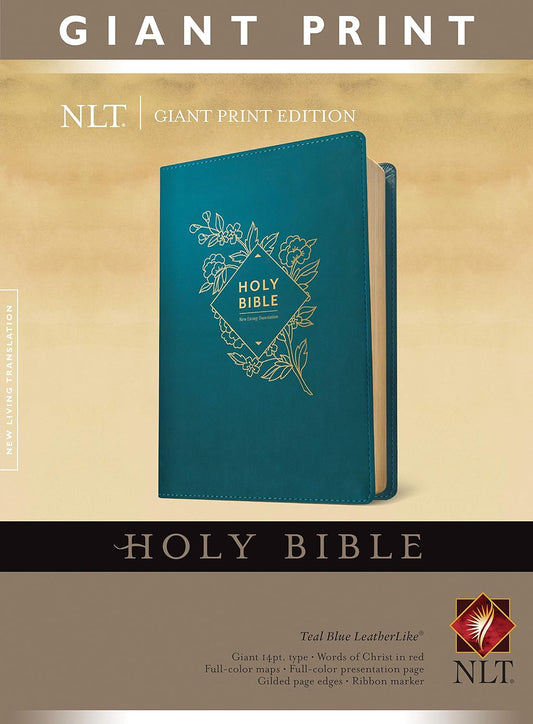 NLT Giant-Print Holy Bible--soft leather-look, teal blue