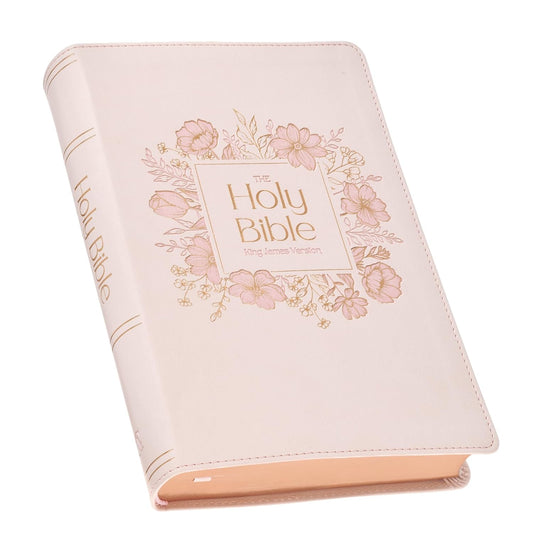 KJV Holy Bible, Giant Print Standard Size Red Letter Edition, Thumb Index Tabs & Ribbon Marker, King James Version, Vegan Leather, Pink, 14 pt.