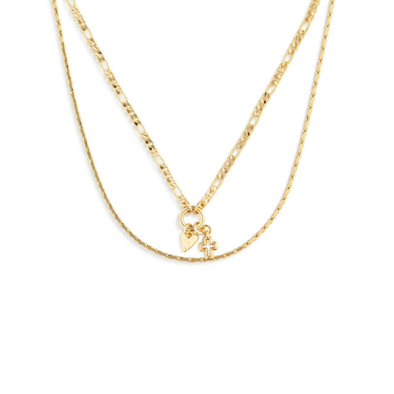 Heart + Cross Gold Charm Layered Necklace