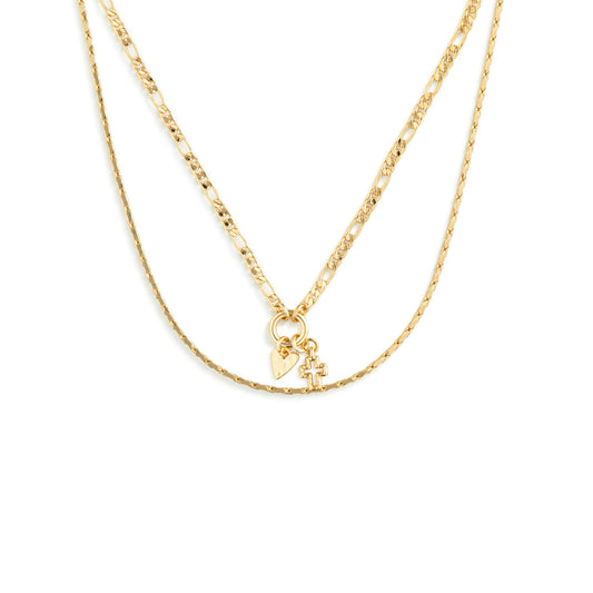 Heart + Cross Gold Charm Layered Necklace