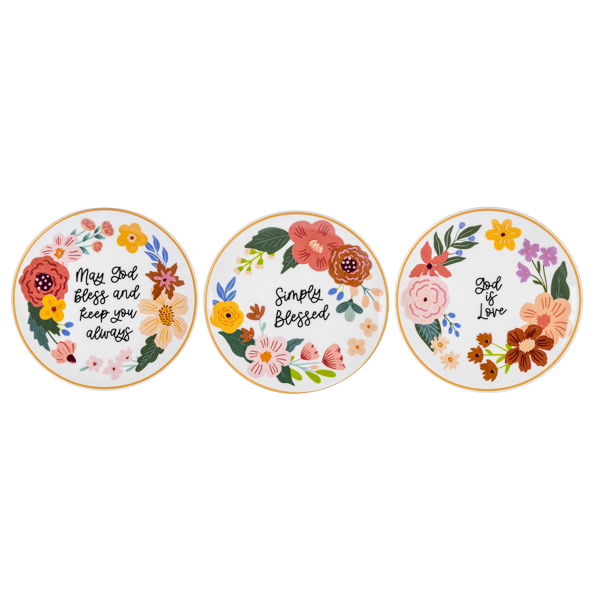 Round Floral Trinket Dish with Text