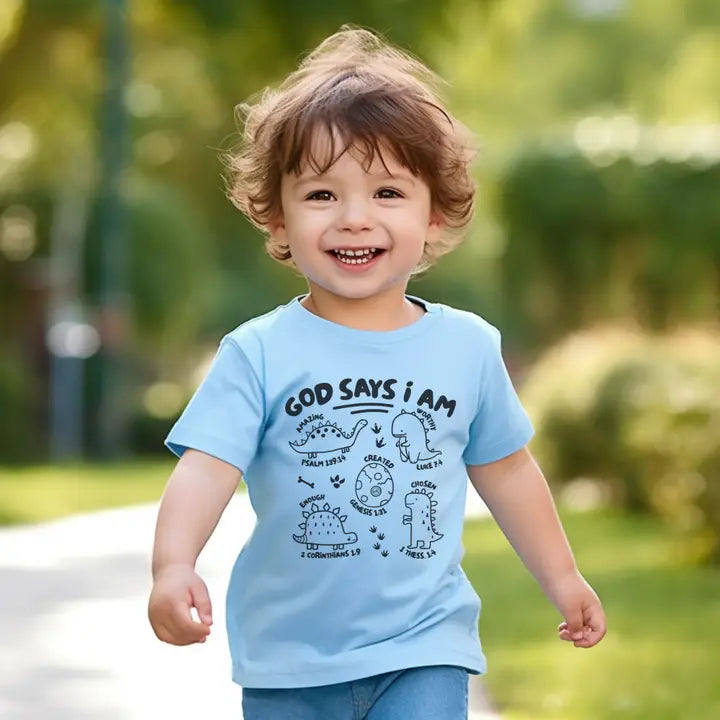 God Says I Am Dinosaurs toddler Tee-Blue