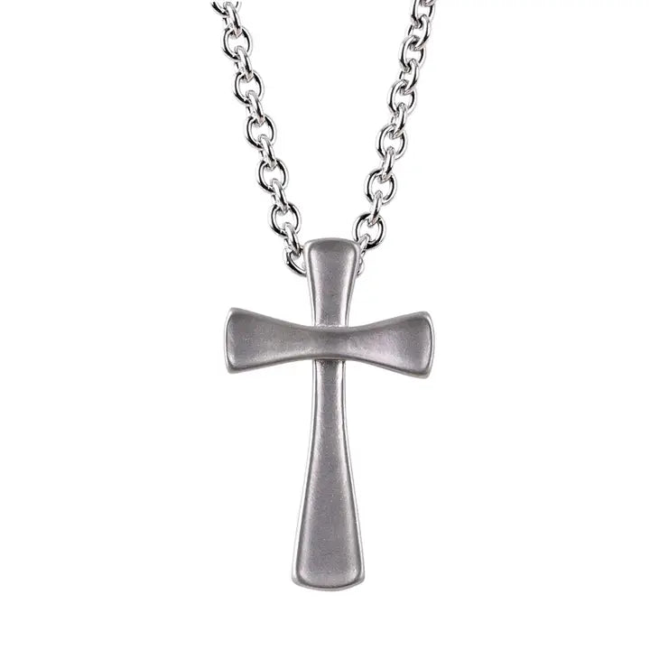 Necklace Mens Matte Hammered Cross 24L