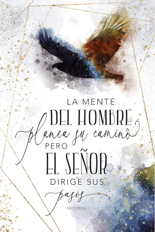 La Mente Del Hombre - Proverbs 16:9 A Man's Mind - Inspirational Saying in Spanish 6x9 Wood Plaque