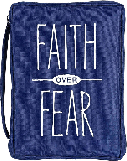 Faith Over Fear - Psalm 118:6-10.25 x 7.12 Inch Navy Blue Polyester Bible Case Cover