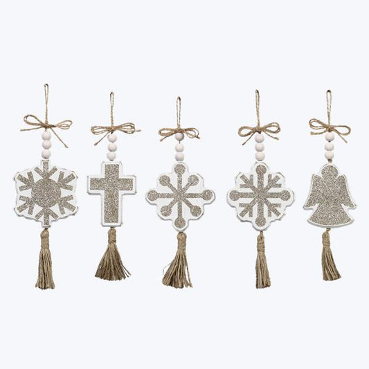 Wood White Winter Snow Ornaments, Sold Separately