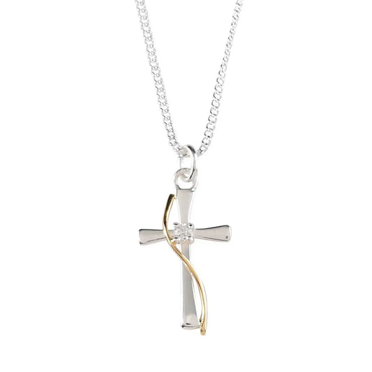 Silver Plated Flare Cross Necklace, 18" Chain