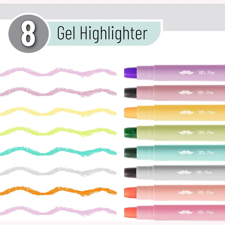 Gel Highlighters, 8 Pack, No-Bleed, Twist-Up Design, Sharpenable Tips, Smooth Glide, Perfect For Bible Pages