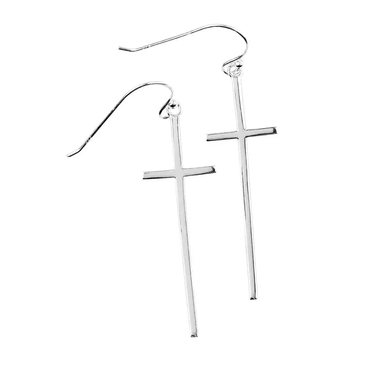 Earrings Thin Box Cross Silver Plated