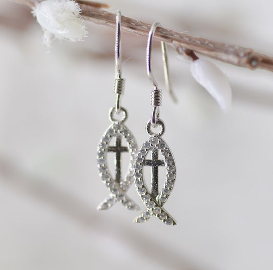 Ichthus/Cross Earrings
