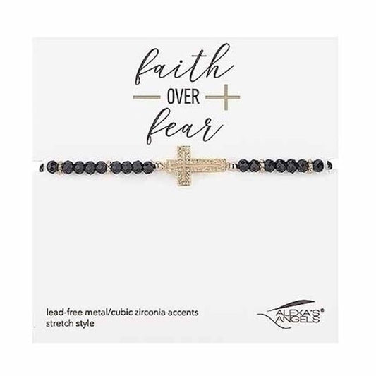 BRACELET-BLACK CROSS-GLASS-STRETCH
