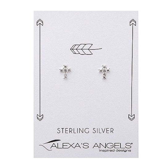EARRINGS-CROSS-CLEAR STERLING SILVE