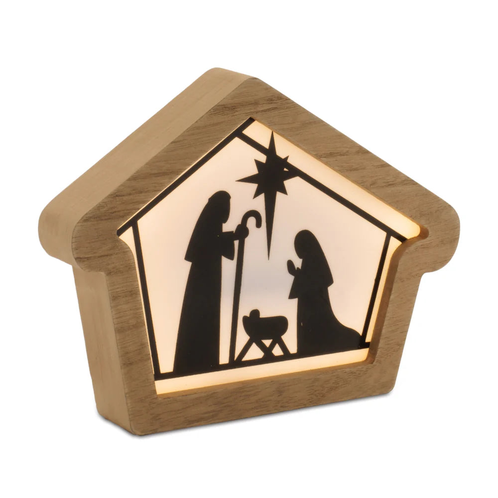 LED Holy Family in Creche 7.75"L x 6"H