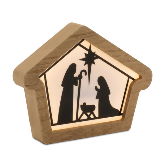 LED Holy Family in Creche 7.75"L x 6"H