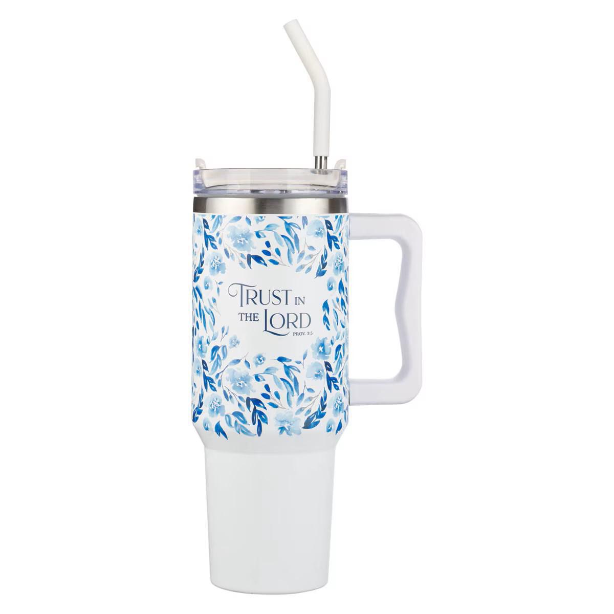 Trust Blue 40 oz Travel Tumbler with Straw - Proverbs 3:5