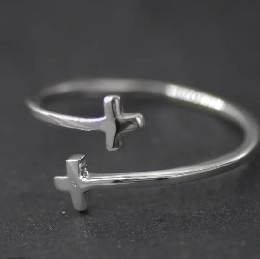Women's Open Cross Ring – Minimalist Adjustable Faith Ring
