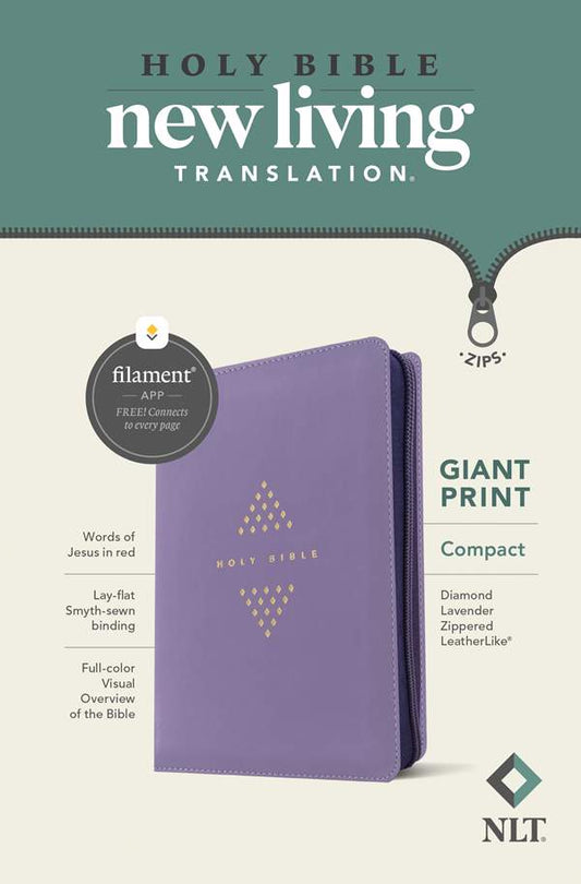 NLT Compact Giant Print Zipper Bible (LeatherLike, Diamond Lavender)