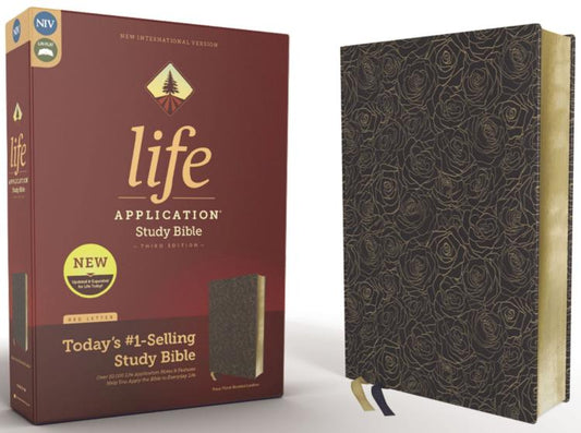 NIV, Life Application Study Bible, Third Edition, Bonded Leather, Navy Floral, Red Letter