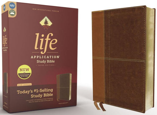 NIV Life Application Study Bible, Third Edition--soft leather-look, brown