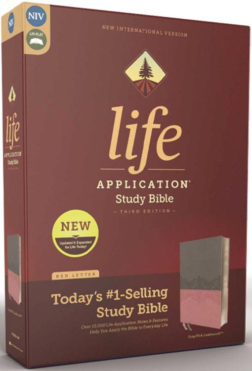 NIV Life Application Study Bible, Third Edition--soft leather-look, gray/pink