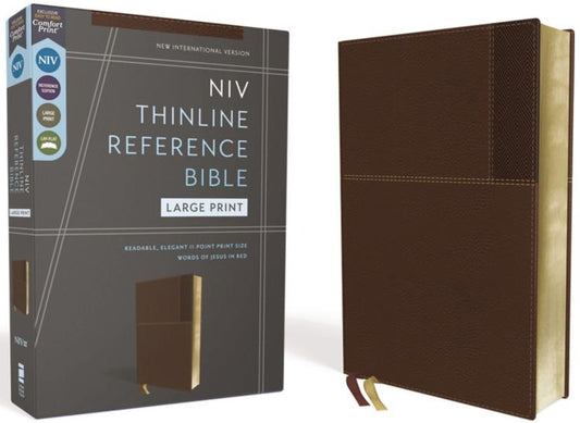 NIV, Thinline Reference Bible, Large Print, Leathersoft, Brown, Red Letter, Comfort Print