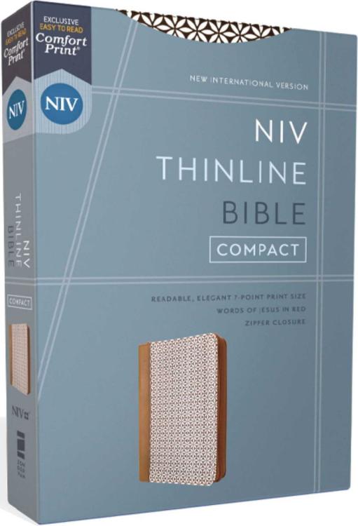 NIV Compact Thinline Bible, Comfort Print--soft leather-look, brown/white, zippered